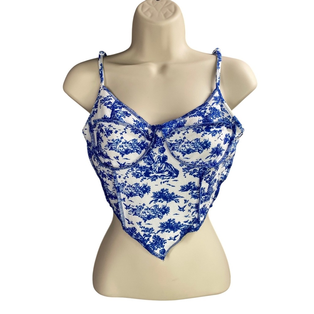 SHEIN Toile Print Corset Bustier Crop Top Camisole‎ Small Y2k Renaissance Fairy
